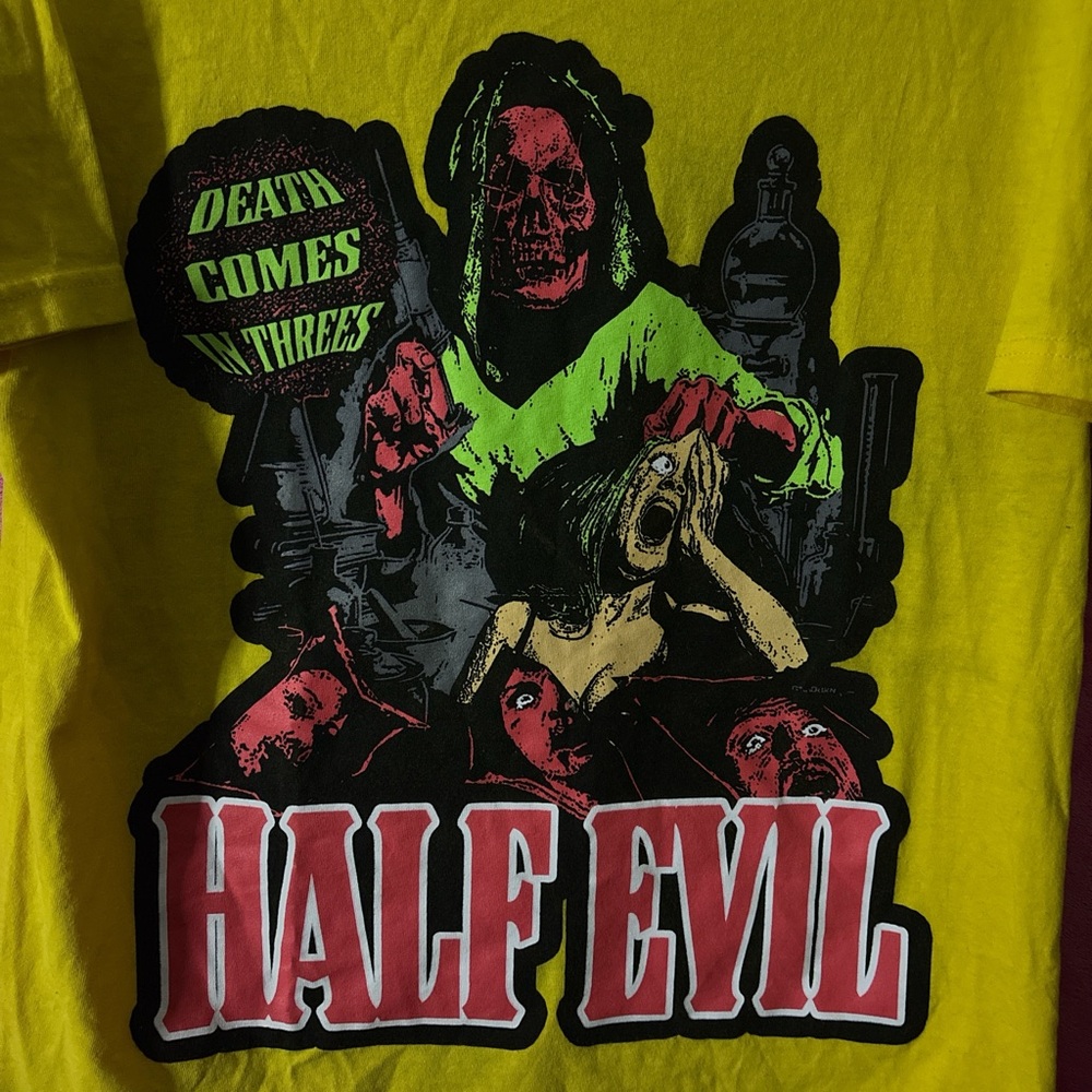 333 HALF-EVIL yellow horror graphic tee